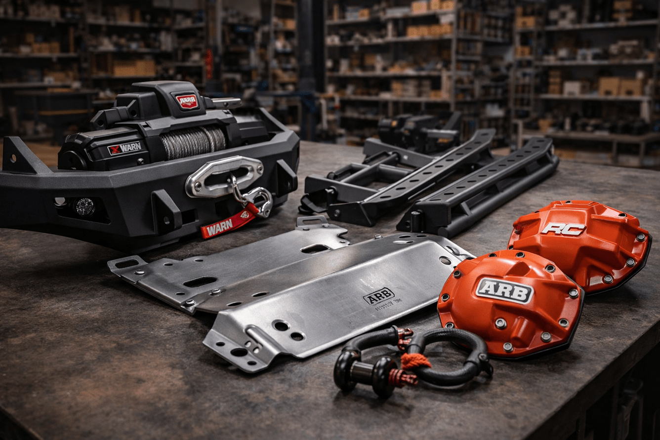 Recovery gear including shackles, straps, and kinetic ropes